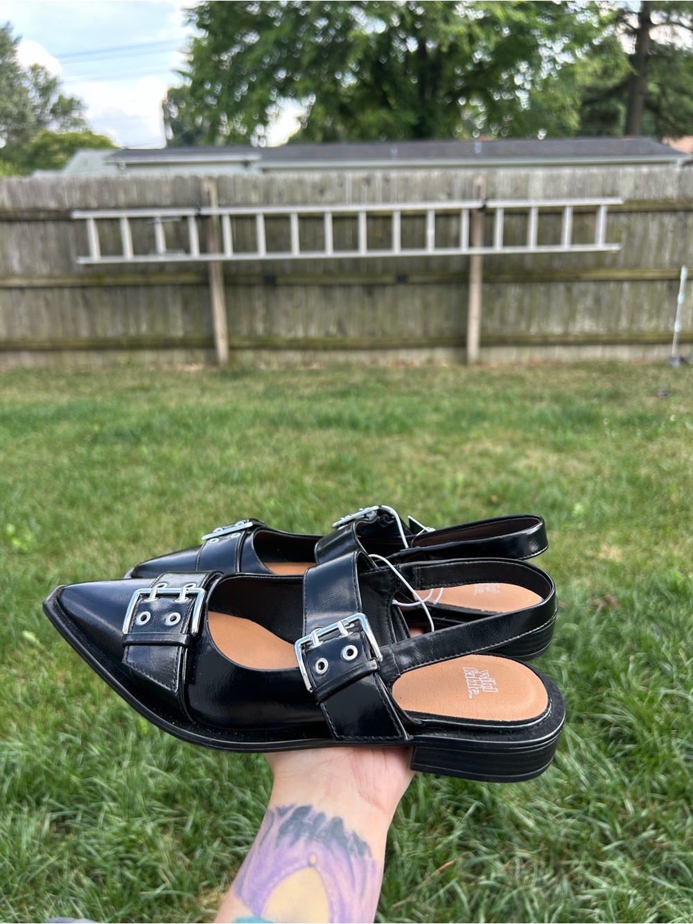 Size 7 Peyton Double Buckle black Slingback Flats by wild fable alt alternative - Picture 9 of 10
